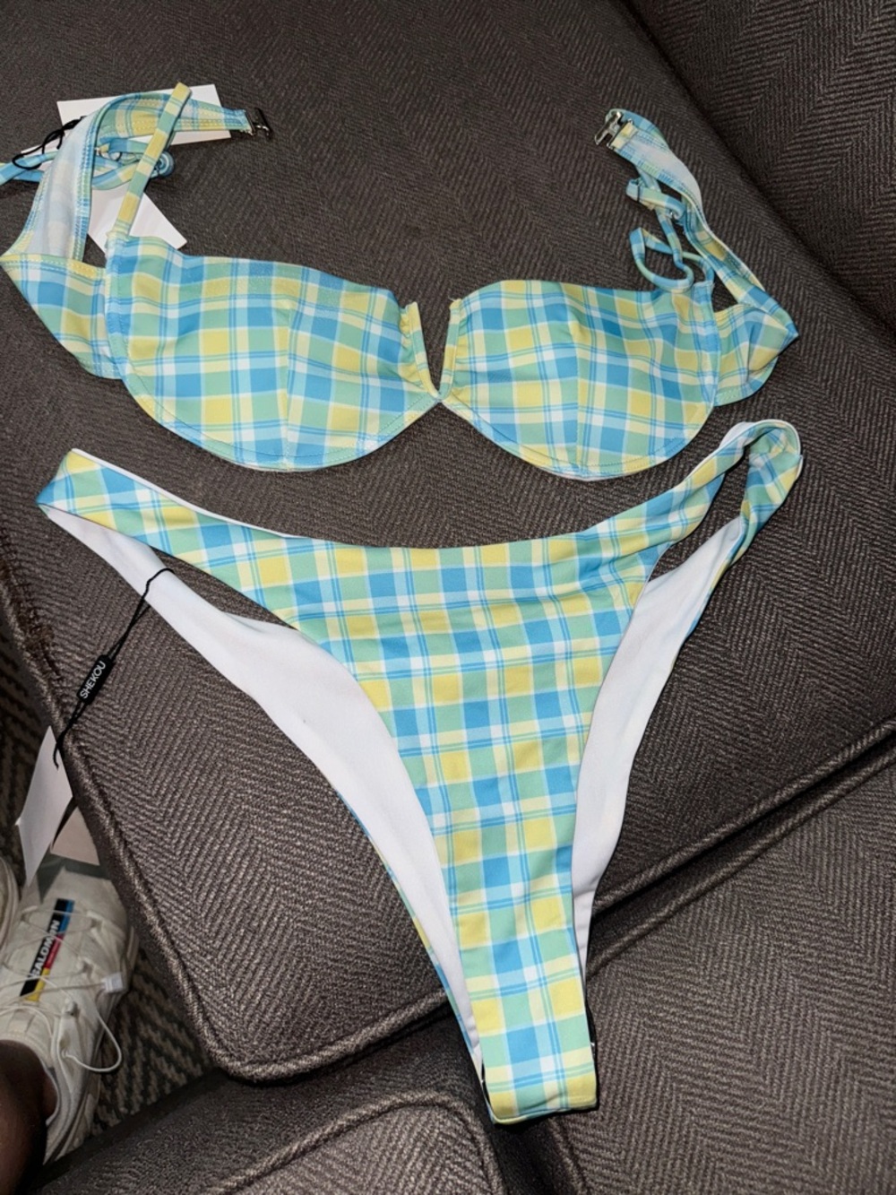 Plaid Two-Piece Bikini Set in Yellow & Light Blue
